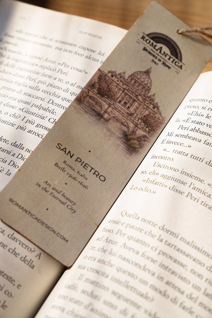 RomAntica Design wood bookmark Saint Peter's Square illustration — natural wood Rome souvenir
