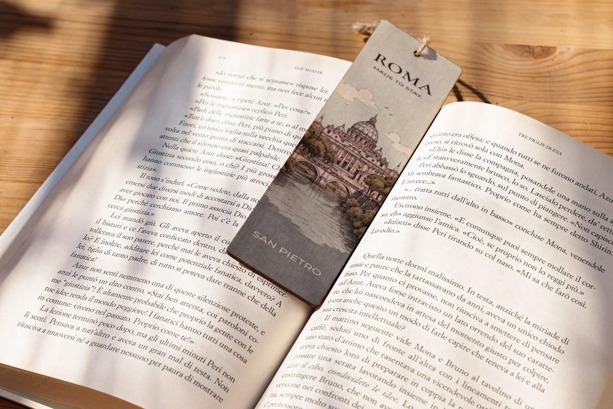 RomAntica Design wood bookmark Saint Peter's Square illustration — natural wood Rome souvenir