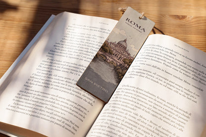 RomAntica Design wood bookmark Saint Peter's Square illustration — natural wood Rome souvenir