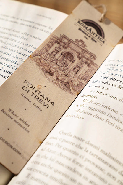 RomAntica Design wood bookmark Trevi Fountain illustration — natural wood Rome souvenir
