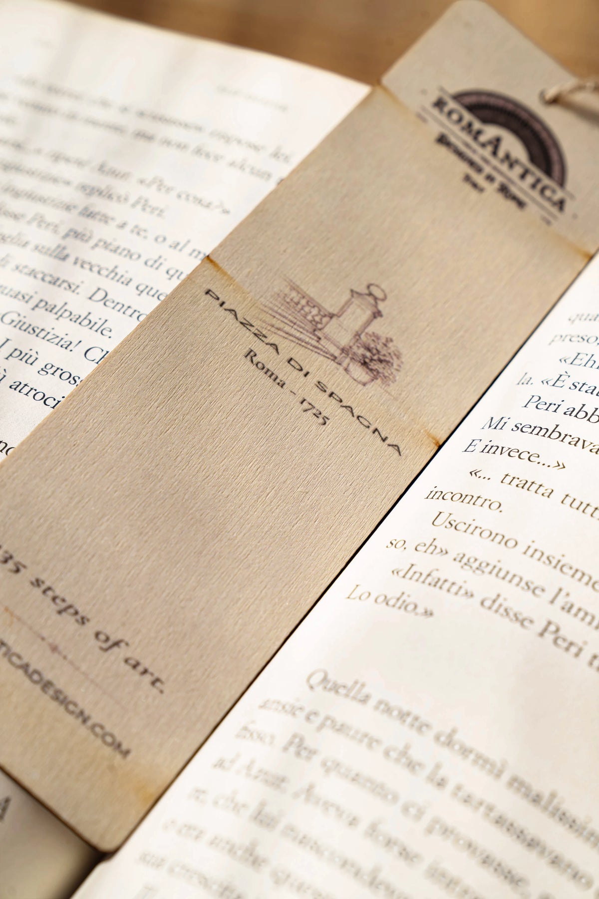 RomAntica Design wood bookmark Spanish Steps Piazza di Spagna illustration — natural wood Rome souvenir