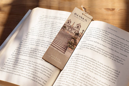 RomAntica Design wood bookmark Spanish Steps Piazza di Spagna illustration — natural wood Rome souvenir